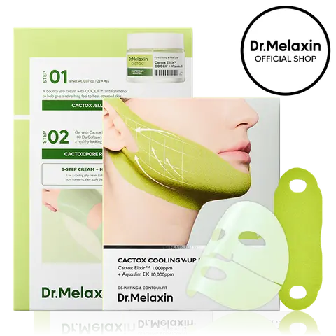 [Dr.Melaxin Official] Cactox Cooling Depuff Mask Set | Jelly Cream Booster + Pore Relief Hydrogel Mask & Cooling V-Up Chin Mask | Hydrogel Face Mask for Puffiness & Pore Care | Korean Skincare