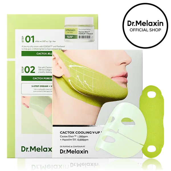 [Dr.Melaxin Official] Cactox Cooling Depuff Mask Set | Jelly Cream Booster + Pore Relief Hydrogel Mask & Cooling V-Up Chin Mask | Hydrogel Face Mask for Puffiness & Pore Care | Korean Skincare