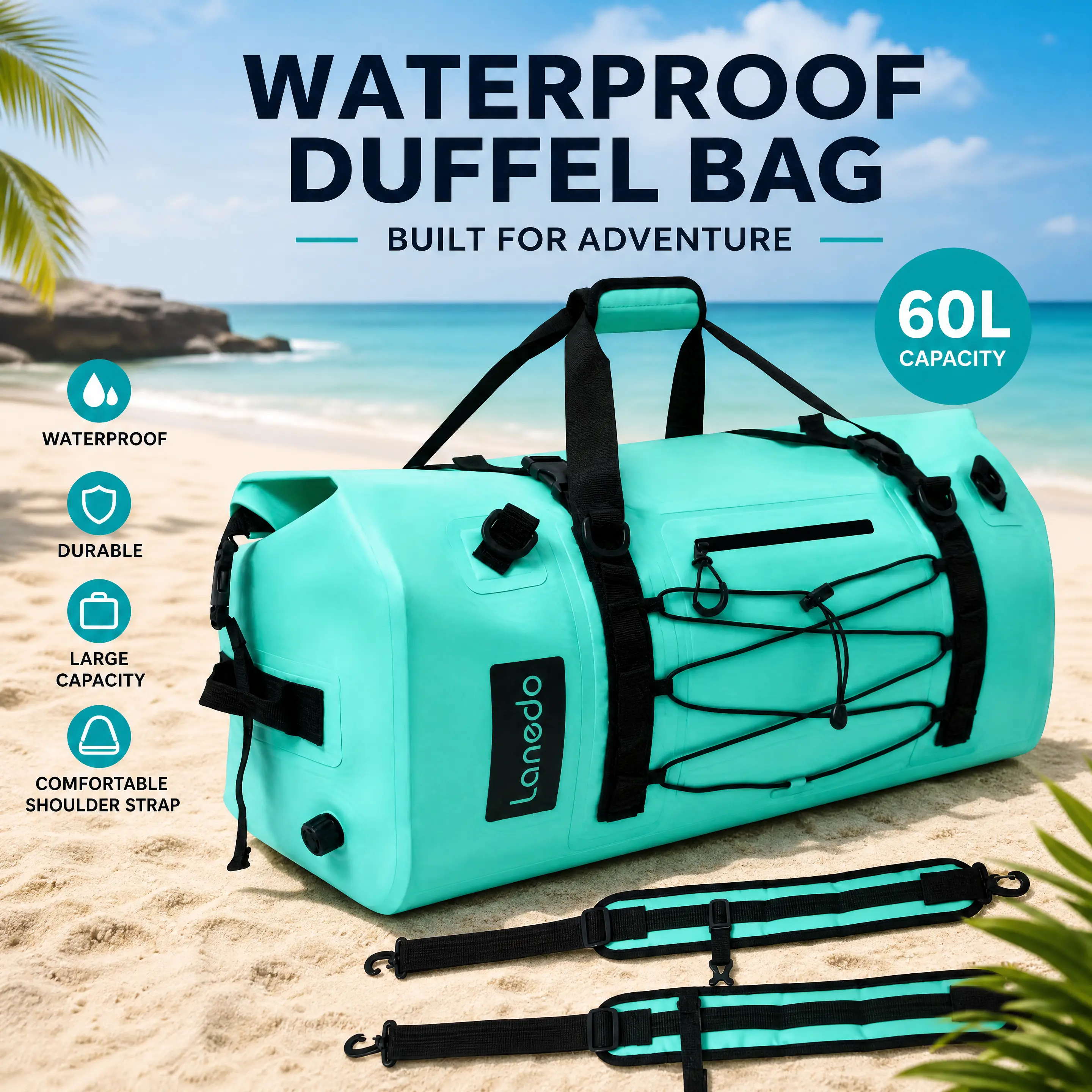 80L Dry Bag Large Waterproof Bag Roll-Top Heavy Duty Fishing Duffel Bag with Durable Straps & Handles for Kayaking Paddle boarding Boating Rafting Fishing