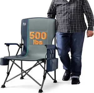[Summervibes] Oversized Folding Camping Chair High Back Heavy Duty for Adults Support up to 500lbs with Cup Holder, Side Pocket Cooler Bag