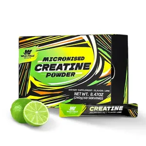 WILD FIELD HEALTH 3-in-1 Creatine Monohydrate Stickpacks - 60 Servings - 3000 mg Micronized Pure Creatine + Zinc + Magnesium - Portable On-The-Go Powder for Muscle Growth, Energy & Recovery - Lime Flavor, Fitness Supplement
