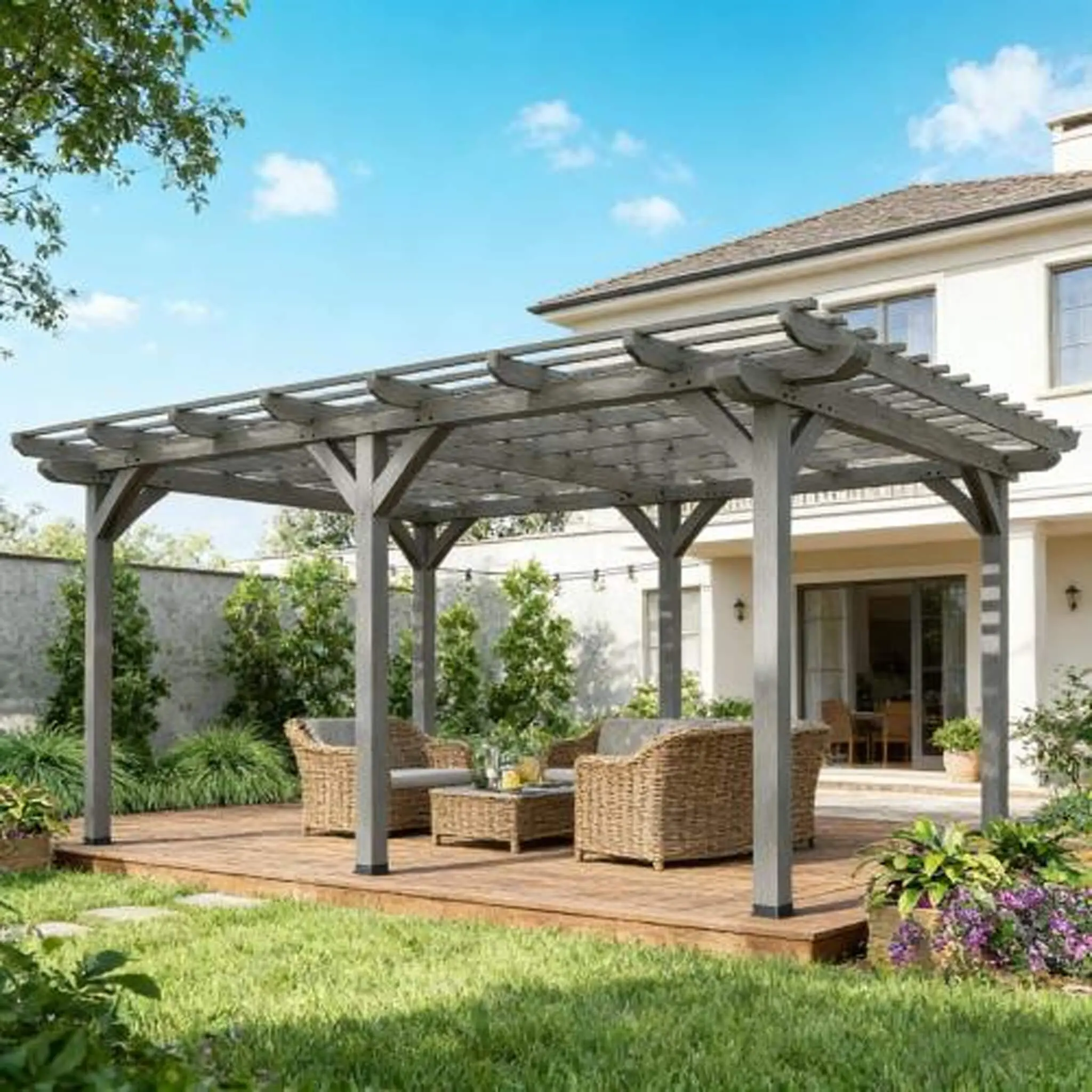 [09x12FT] Alora Premium Thick Outdoor Wooden Grape Vine Trellis Pergola (SAK18579) - 192.4'L x 143.9'W x 88.4'H, Triple-Level Open Roof Backyard Sun Protection, Heavy-Duty Weatherproof Outdoor Shade Shelter, Plant Climbing Support, Secure Installation, Po