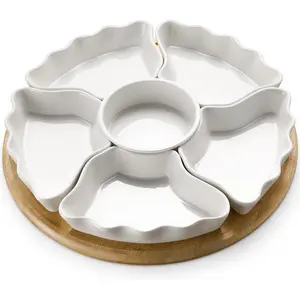 DOWAN 360° Rotatable Serving Tray and Platters, 12 Inch Divided Serving Bowls for Party, Kitchen Decor, Removable Serving Dishes for Chips and Dip, Fruit, Veggies, Candy and Snacks, 7 Pieces, White