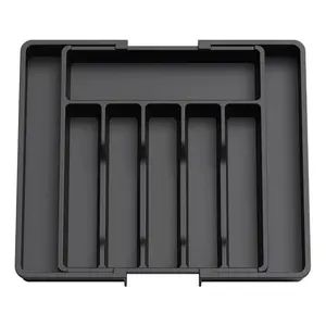 Adjustable Kitchen Drawer Utensil Tray, 8 Compartments, Compact Plastic Storage Insert, Fits Spoons Forks Knives, 12.99-22.44 Inches