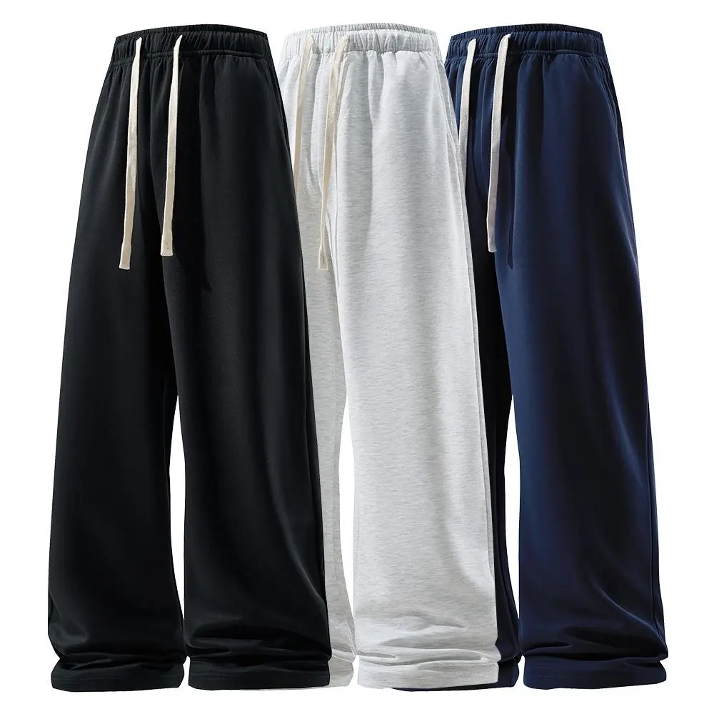 Urbane Menswear Men's Comfy Plain Thermal-Lined Straight-Leg Pants - Drawstring Waist, Full-Length, Loose Regular Fit, Plus-Size Friendly Smart Casual Bottoms for Autumn-Winter Work & Everyday Use