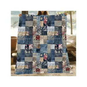 [] 1pc, Denim Patchwork Blanket, 60x80inch, Cozy Home Decor, Ideal For Home Sofa, Rustic Charm, Living Room And Office Nap Blanket And Travel Use.Lium412-30*40in