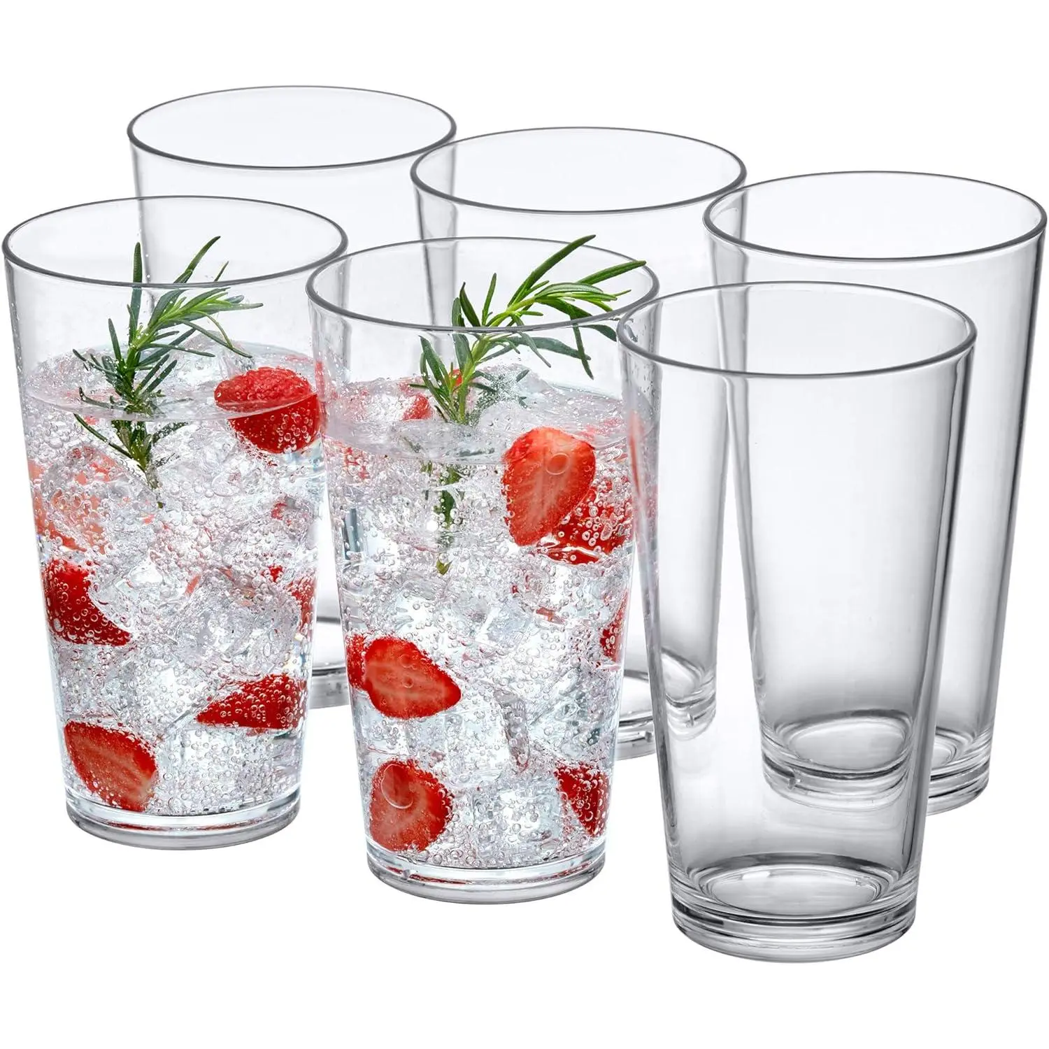 Serenity - 30-Ounce Plastic Tumblers (Set of 6), All-Clear Reusable Plastic Cups, Stackable, BPA-Free, Shatter-Proof, Dishwasher-Safe