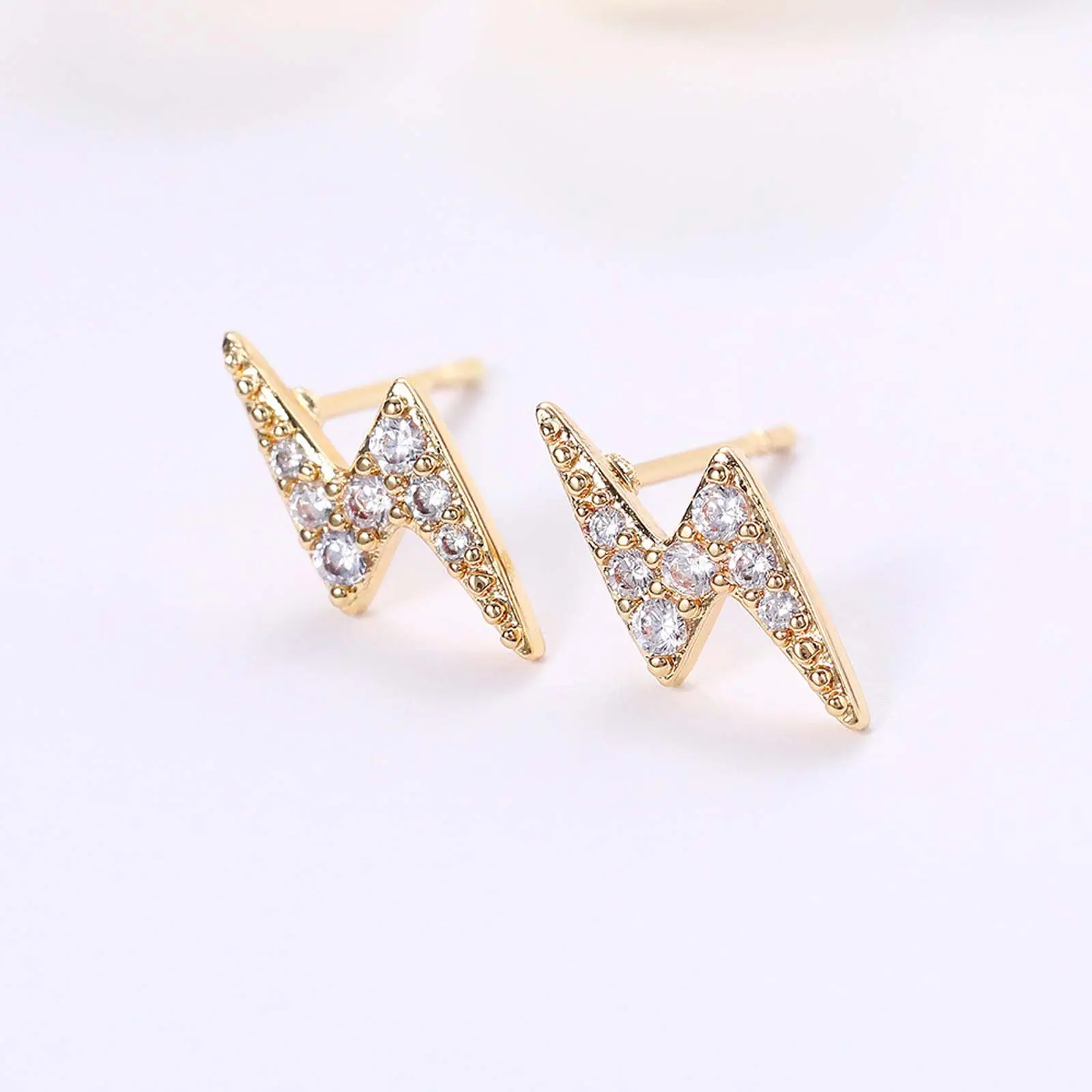 Mini Lightning Bolt Zircon Stud Earrings, Personalized Hypoallergenic Jewelry for Men & Women, Daily or Holiday Gift