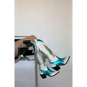 Azalea Wang Apolline Green Metallic Western Boots