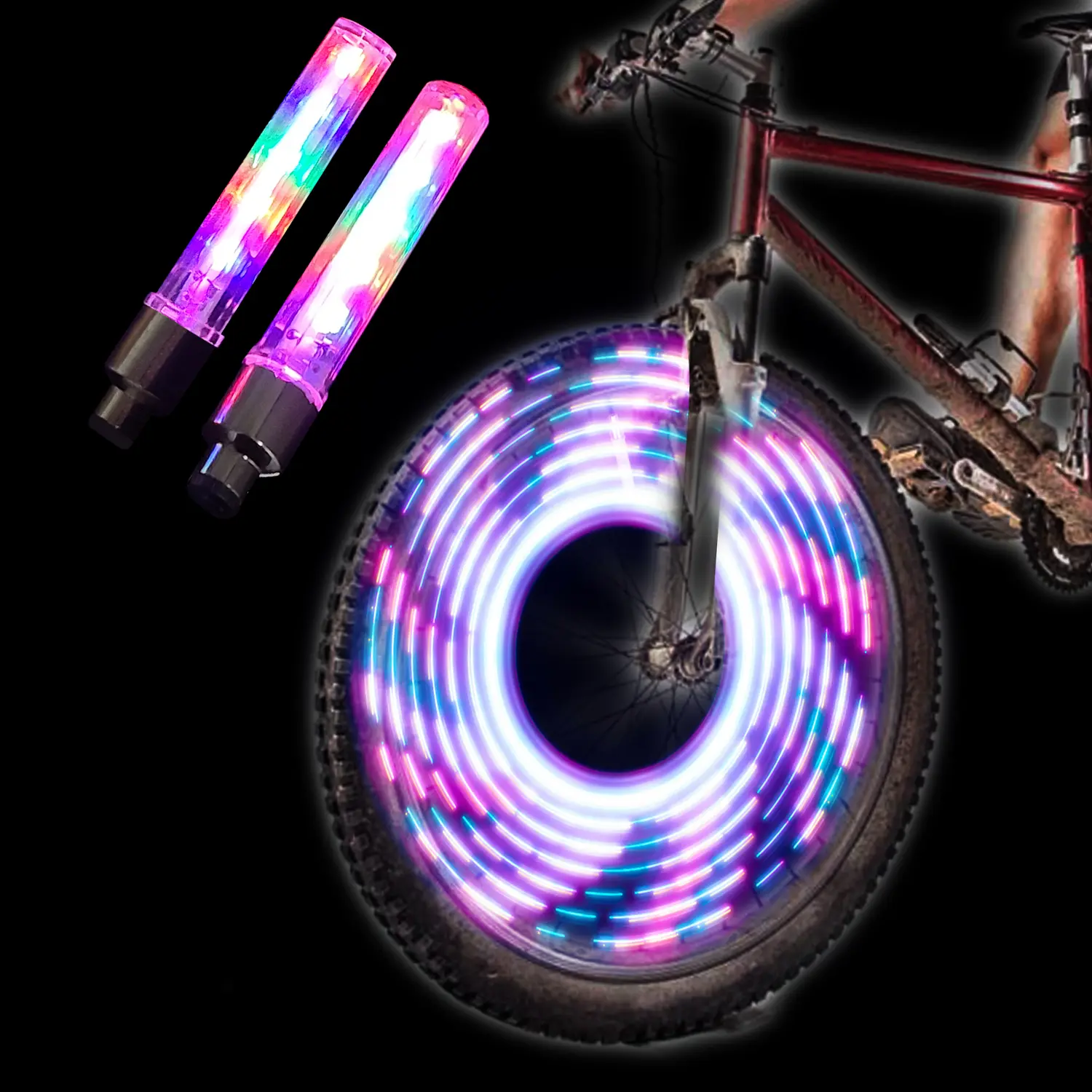 Bike Tire Valve Stem Lights - 2 Pack LED Waterproof Neon Flashing Lamps for Mountain Bikes, Glow-in-the-Dark Cycling Safety Accessories, Mountain Bike