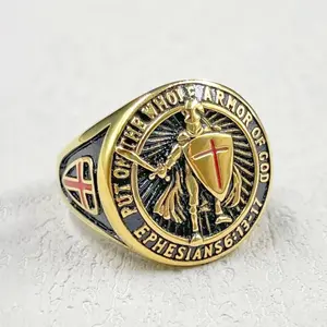 Knight Templar Cross Ring for Men: Stainless Steel Put On The Whole Armor of God Red Cross Amulet Signet Rings Band Jewelry Gift