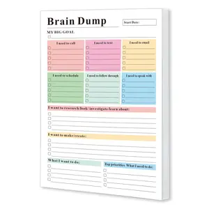 Brain Dump Planner Notepad, 50 Pages, Tear-Off Sheets 8.5 x 6.5", Multi-Section Daily Organizer for Work & Personal To-Do Lists & Schedules Priorities Research Create Workbook Perfect Holiday Gift