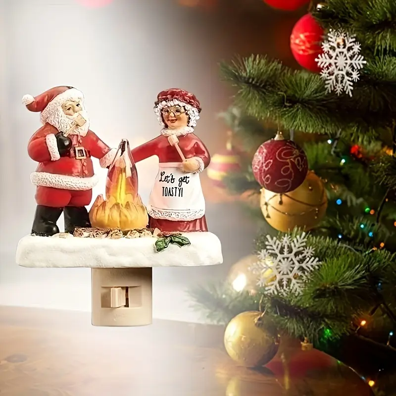 3D LED Santa Claus Campfire Night Light-Warm White Compact Indoor Decorative Light with Realistic Flickering,Funny Halloween&Christmas Themed Decor,Santa and Mrs Claus Decorative Figurine with Campfire,2027Design Home Festive Supply,Holiday Home Decor