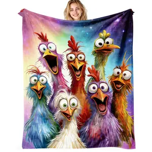 Colorful Funny Chicken Print Plush Blanket, Fun Space Chicken Nap Cover, Anti-Pilling All-Season Nap Blanket, Lightweight Throw Blanket
