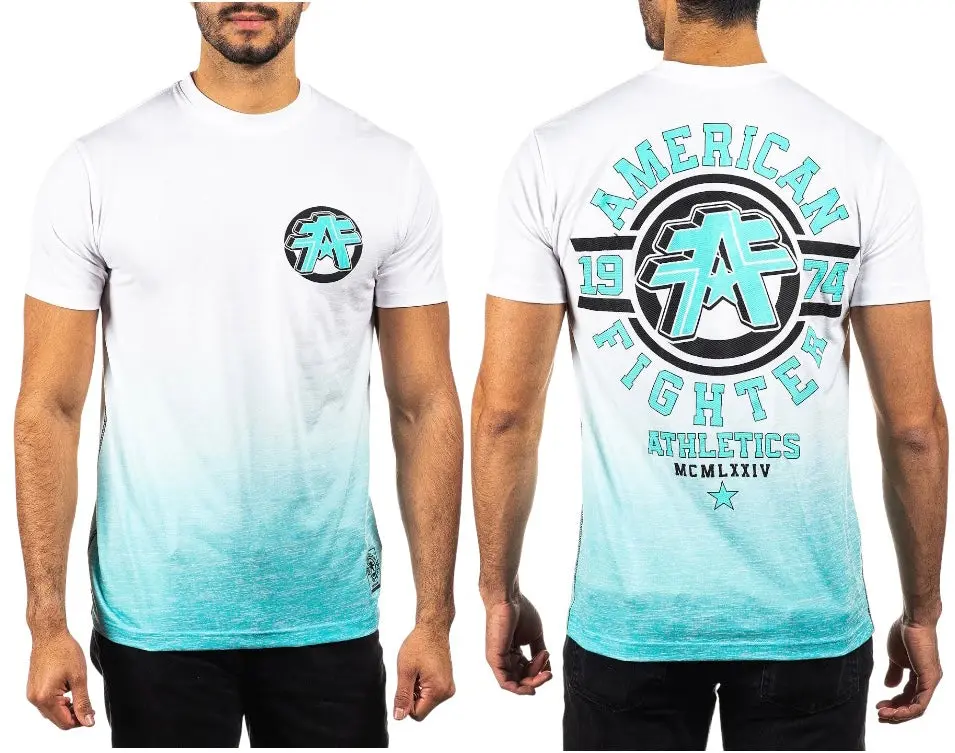 American Fighter Long Meadow Menswear Slim-Fitting Men's Tee - Short Sleeve Round Neck, Cotton-Polyester Blend, Neo Tetris Graphic Sublimation Print, Heat Transfer Front, All Seasons, Pull On, Cold Wash, M, Athletic
