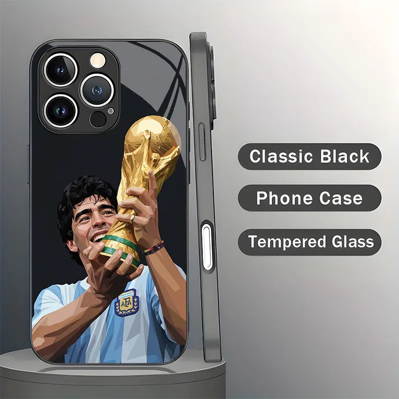 Maradona Themed Customized Silicone Phone Case with Tempered Glass Screen Protector - Anti-Drop, Anti-Sweat, Shockproof Rugged Cover for iPhone 17 Pro Max, 16/15/14/13/12/11 Plus, Air, Xs & Samsung A03-A56, S10-S25 Series Casing, Multi-Model