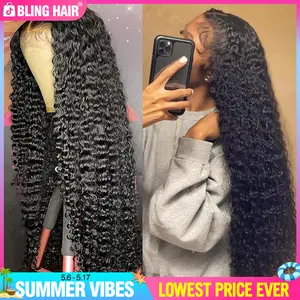 Bling Hair 13x6 Deep Wave HD Lace Front Wig Human Hair 180% density Transparent Lace Frontal Wigs For Women Human Hair Hair Wigs Pre Plucked Lace Front Wig Real Hair Wigs