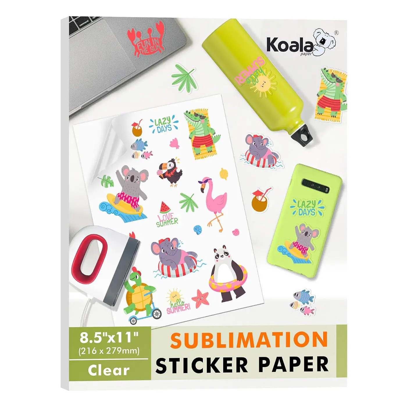Koala 100% Waterproof Clear Glossy Sublimation Sticker Paper 25 Sheets 8.5"x11" for Creative Craft Kit Handmade Crafts, DIY Craft Paper