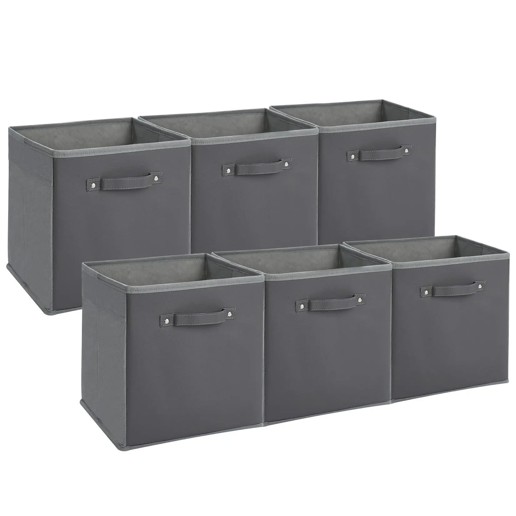 GARVEE 6-Pack 11 in Fabric Storage Bins with Faux Leather Handles & Flat Base, Foldable Cube Organizer Baskets for Shelves, Room Decor Slide Design for Shirts & Closet Organization