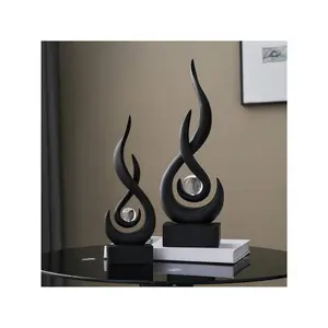 Black Decor Modern Flame Statue For Living Room Resin Sculpture With Removable Crystal Ball Abstract Art For Dining Room Office And Coffee Table Gift Entryway Decor