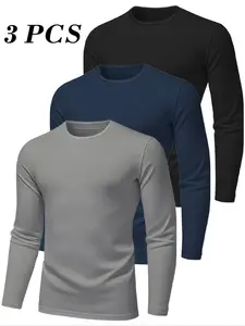 Men's Quick-Dry Long Sleeve T-Shirt Set, Moisture-Wicking Breathable Tee for Casual Exercise, Fast Drying Gym Sportswear