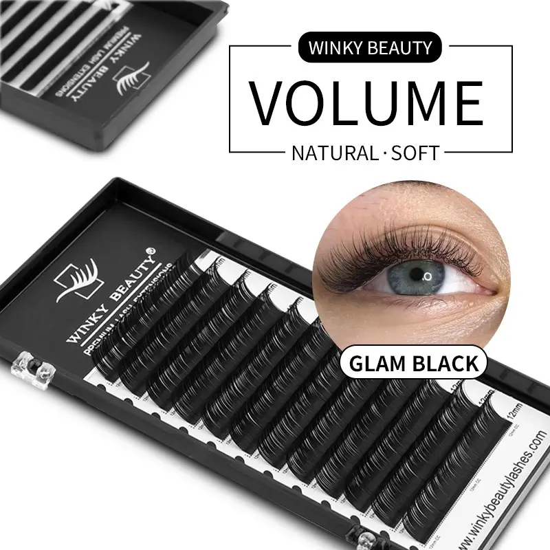 winky beauty 12Rows Classic Individual Eyelash Extension Lashes 8mm-20mm Handmade Matte Black Fluffy Volume Natural Eyelash Extensions False Eyelashes C CC D Curl Fake Eyelash for Party Cosmetic Eyelashes