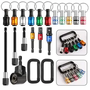 EDC Tool Organizer 1/4" Drill Bit Holder Keychain 18Pcs Quick Release Hex Shank Extension Socket Adapter Right Angle Attachment Handyman Gift