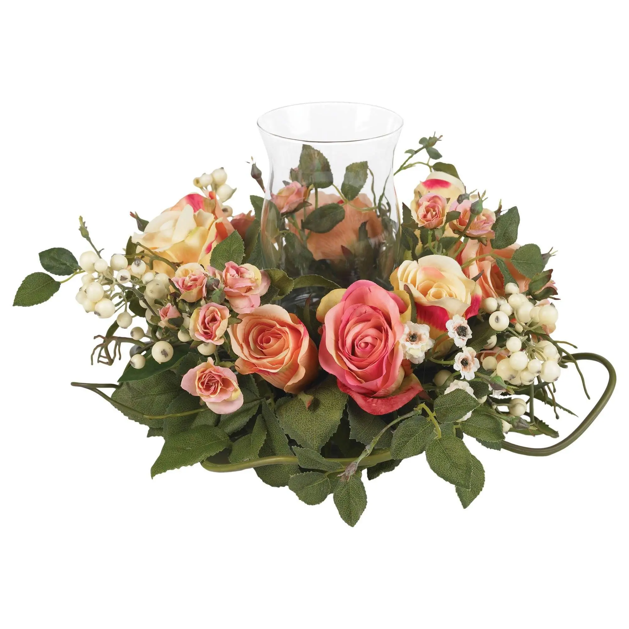 Silk Rose Pillar Candle Holder Candelabrum - Assorted Pastels Floral Decor, Buffet Home Decor Centerpiece with Light & Plants, Ideal Home Gift