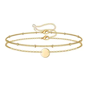 Dainty Gold Bracelets For Women, 14K Gold Filled Adjustable Layered Bracelet Cute Oval Chain  Bar Gold Bracelets For Women Jewelry