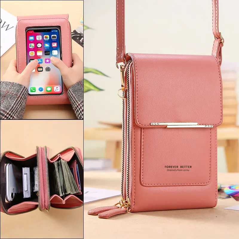 Fashionable Crossbody Bags for Women, Faux Leather Everyday Purse with Touch Screen Phone Window, Womens Gifts