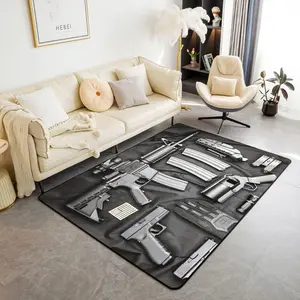 Feelyou Military-Themed Non-Slip Decorative Rug, Army Rifle & Machine Gun Pattern Accent Area Rug for Living Room Indoor Use
