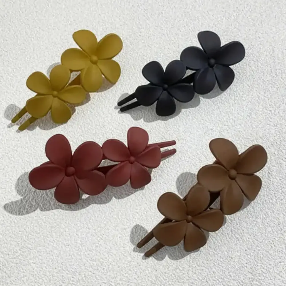 Women's 4pcs Matte French Barrettes - Elegant Floral Hair Clips with Non-Slip Claw Clamps, Wedding & Summer Party Accessories (Black, Mauve Pink, Brown)