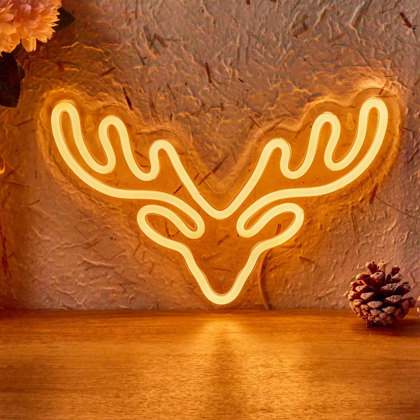 Reindeer Antler Neon Light, Christmas Decoration, Bedroom Restaurant Bar Shop Party Lamp, Atmosphere Lamp, USB Powered, No Plug Included
