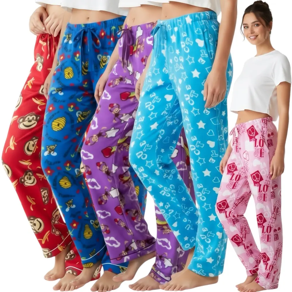ToBeInStyle Women's Single or Multi-Pack of Randomly Assorted Cozy Plush Fleece Soft Pajama Print Pants