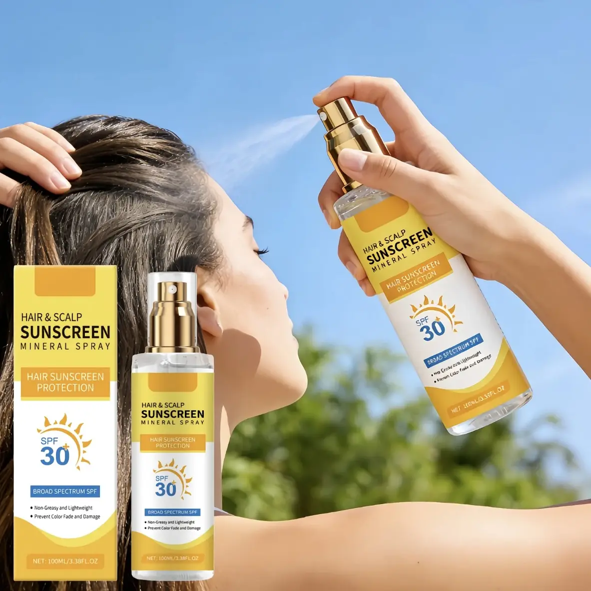 【3-Pack】 Mineral Hair & Scalp Sunscreen Spray SPF30, Dual-Use for Scalp & Skin, Ginger Extract Nourish, Sensitive Skin Friendly, Oil Control, Reduce Hair Loss, Prevent Dryness, Portable Travel Care for All Hair Types oz Scalp nourishment haircare