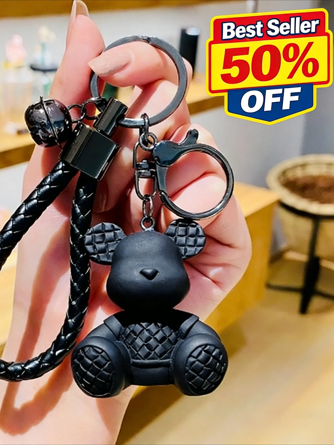Cute Bear Design Keychain, Stylish Keychain, Fashionable Unisex Keyring, Teddy Keys, Creative Plaid Sitting Bear Keychain, Elegant Couple Gift, Car Bag Pendant, Key Chain For Car Keys
