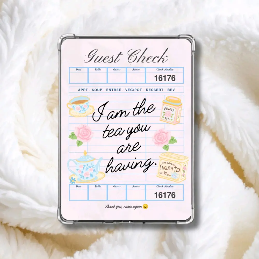 Guest Check Kindle Insert - "I Am The Tea You Are Having" - Coquette Tea Party Aesthetic - Bridgerton Guest Check E-reader Insert, Kobo