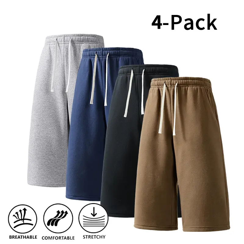 Men's Sports Shorts 4 Pack, Multicolor Loose Fit Stretch & Breathable Basketball Shorts with an Easy Drawstring Waist for Gym & Everyday Wear, Clothes, Mens Clothing, Adjustable Stretch Men's Shorts