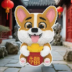 7800pcs Charming Corgi Animal 3D Puzzle Building Blocks Creative Decoration, Birthday Halloween Valentine Christmas Gift, Desk Ornament