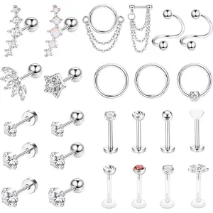 FASACCO 25 Count 16G Cartilage Piercing Jewelry Surgical Steel Helix Piercing Jewelry Forward Helix Earrings Conch Hoop Cartilage Earring Stud