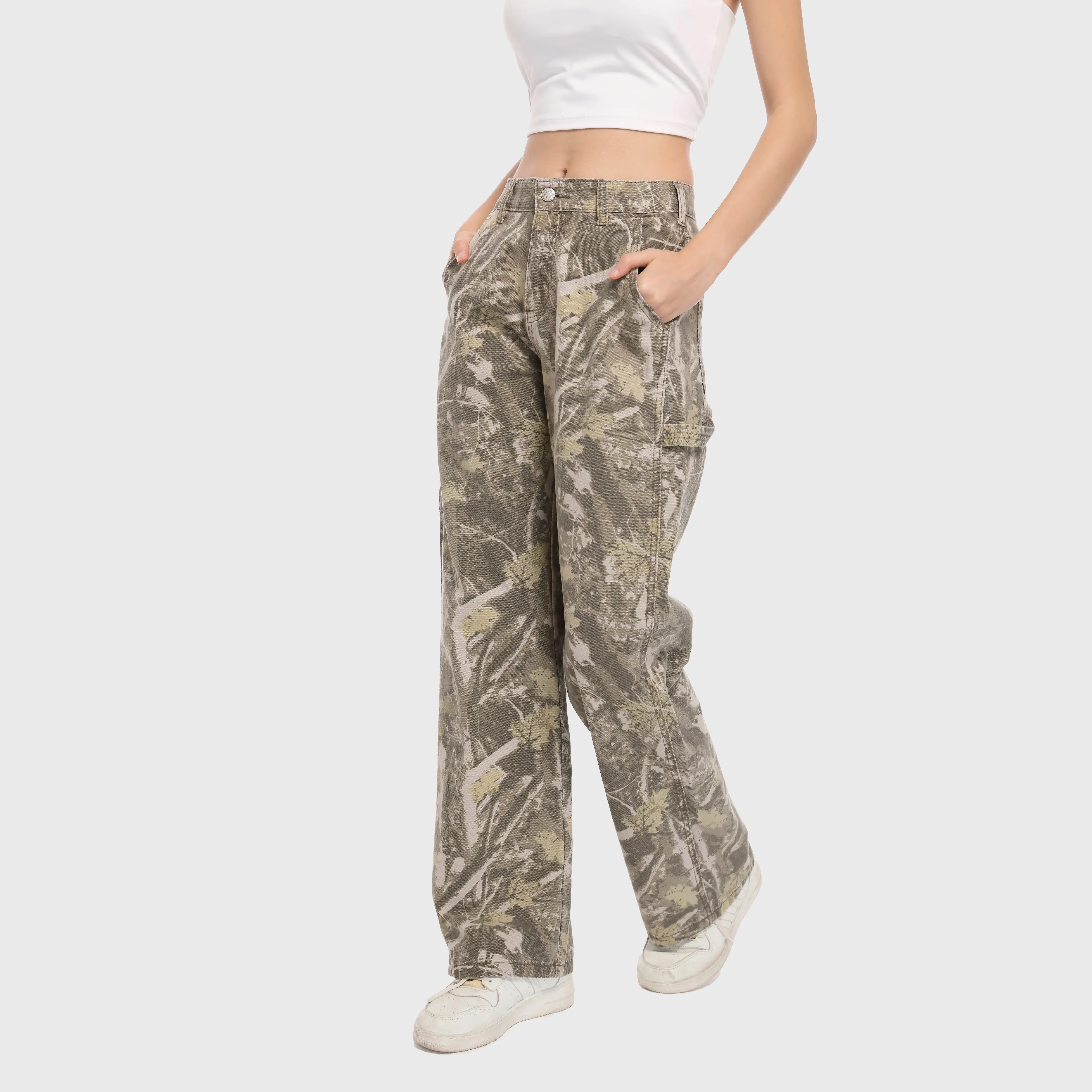 PinkyMoor Women's Stretch Cotton Camouflage Cargo Pants - Casual, Loose-Fit, Mid-Low Rise Straight-Leg Trousers for Everyday Wear, Cargo Pants Women, Baggy