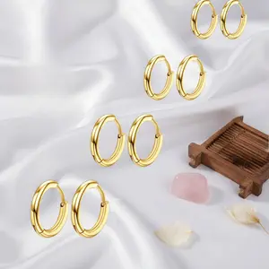 4 Pairs Hoop Earrings – 316L Surgical Steel, 8/10/12/14mm, Hypoallergenic Silver Hoops for Men & Women, Piercing & Cartilage Friendly mom gift