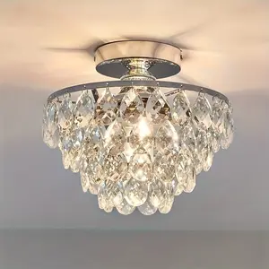 Modern Luxury Crystal Ceiling Light, Round Shape Living Room Bedroom Dining Lamp, Simple Elegant Style Entryway Hallway Light, Creative Home Decor, E26/e27 Base, excluding bulb
