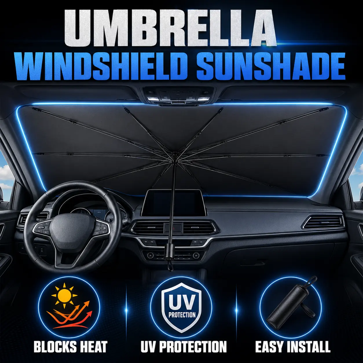 Car Exterior Accessories, Portable car sunshade, windshield sunshade, daily car windshield cooling umbrella