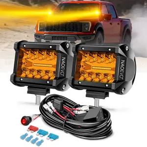 NAOEVO 4 Inch LED Pod Lights, Spot Flood Amber Lights with 2 Leads Wiring Harness, Cube Pods for Truck, Boat, ATV, UTV, 2 Pcs (Amber)
