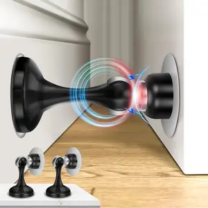 2-Pack Magnetic Door Stoppers - Stainless Steel, No-Drilling Black Door Holder for Wall and Floor Mount