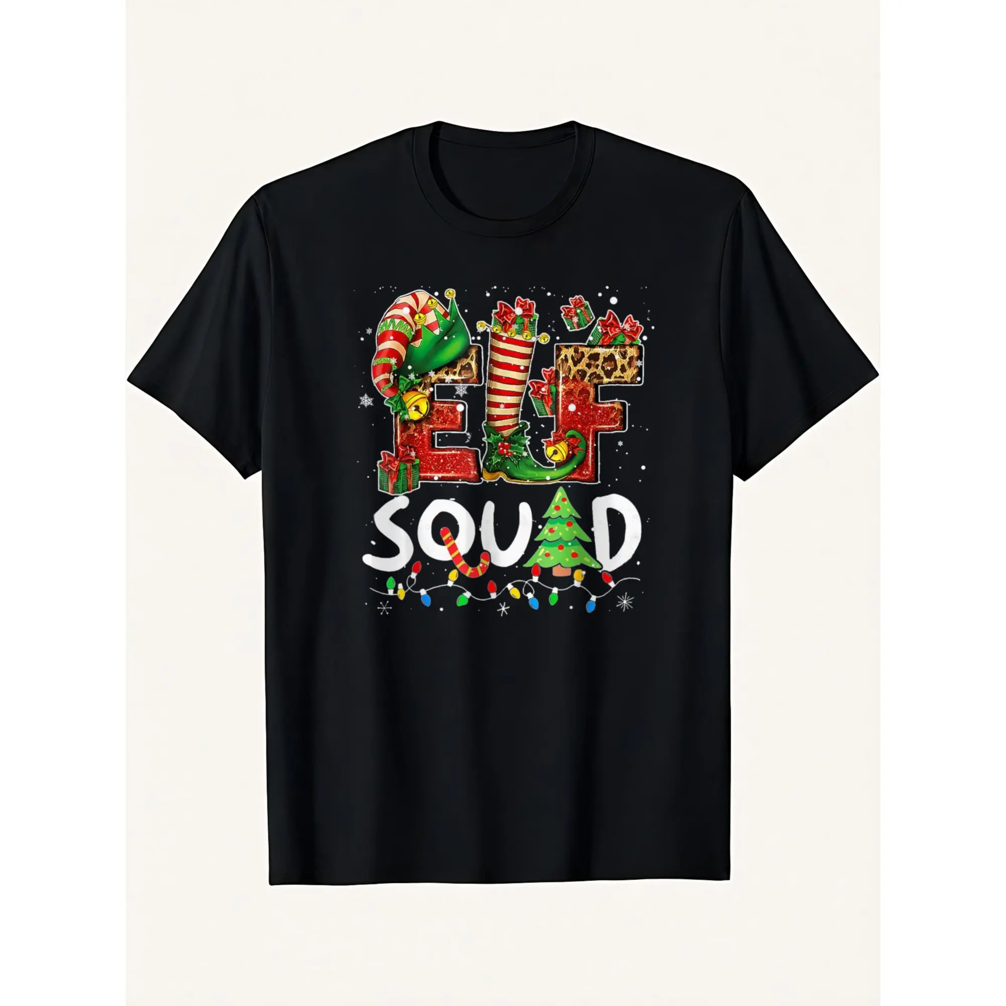 Elf Family Christmas Matching Crew Neck T-Shirt 100% Cotton Xmas Elf Squad Holiday Pajama Print Tee Festive Outfit Gift for Men Womenswear Clothes