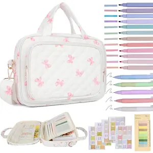 Bible Cover Case for Women Bible Study Supplies Church Camp Essentials Christian Gifts for Women Journaling Kit Quilted Large Bible Book Sleeve (Pink Bow, Large) Office Supplies