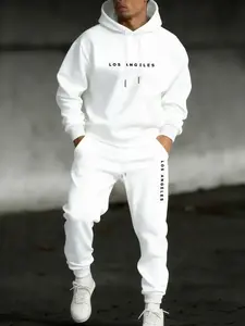 Men's Hooded Sweatshirt Set 2-Piece Sweatsuit Set Outfit Matching Set Letter Print Casual Sportswear, Drawstring Pants, Loose-Fitting Fall & Winter
