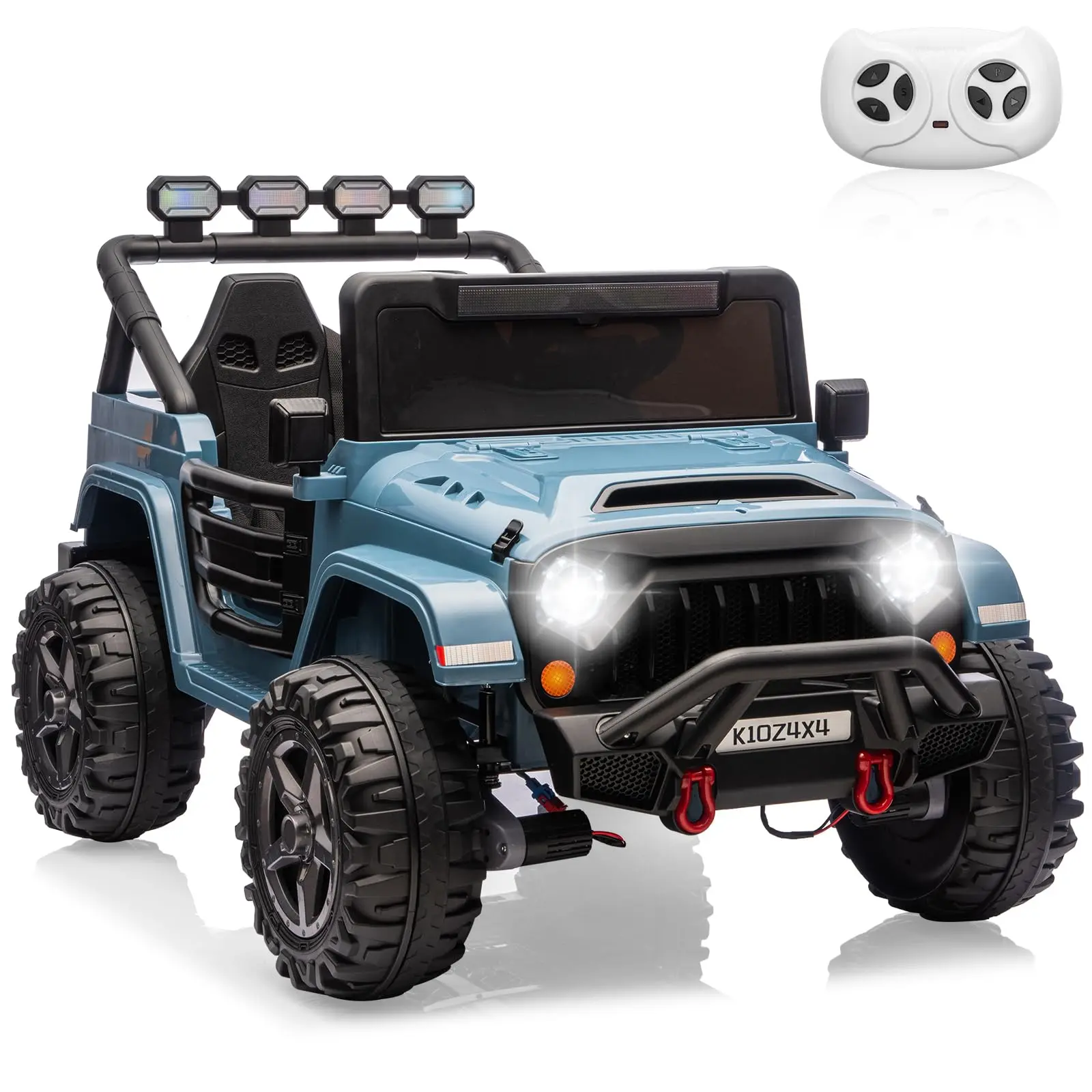 Gaomon Light Blue 2-Seater Battery-Powered Kids' Remote Control Ride-On Truck Toy (6-8 Years, 132 lbs Max), 24V 4x4 Electric 4-Wheeler with Parent Control, Safety Belts, Soft Start, 3 Speed, Suspension, Bluetooth, LED Lights, Children Development Support,